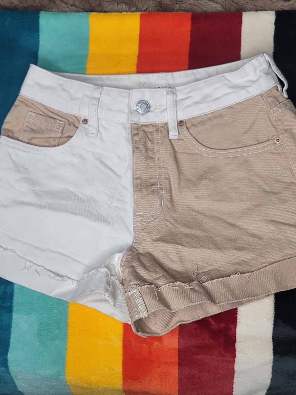 PacSun Two-Tone White & Beige Denim Shorts